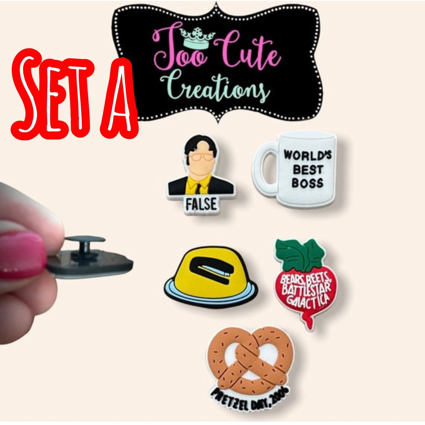 Office Shoe Charm , Shoe Charm Set, TV Series Charms, Beets/ Worlds Best Boss