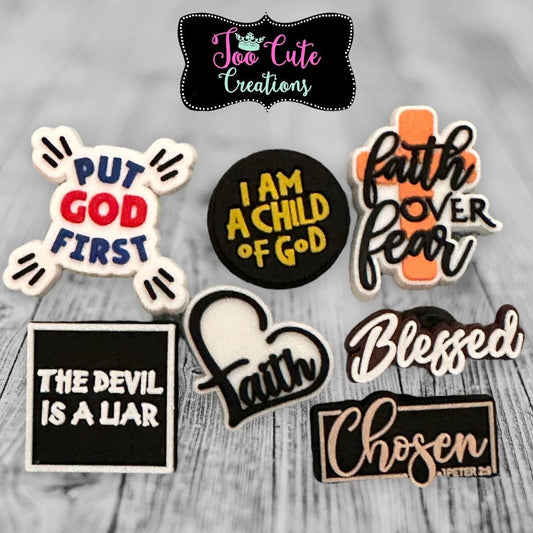 Christian Themed Shoe Charms, Chosen, Child of God, Faith Over Fear, Blessed