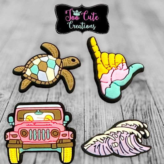 Beach Theme Croc Charm- Sea Turtle, Wave, Jeep, Hang 10 | PVC Charm | Shoe Clip | Charm | Accessory