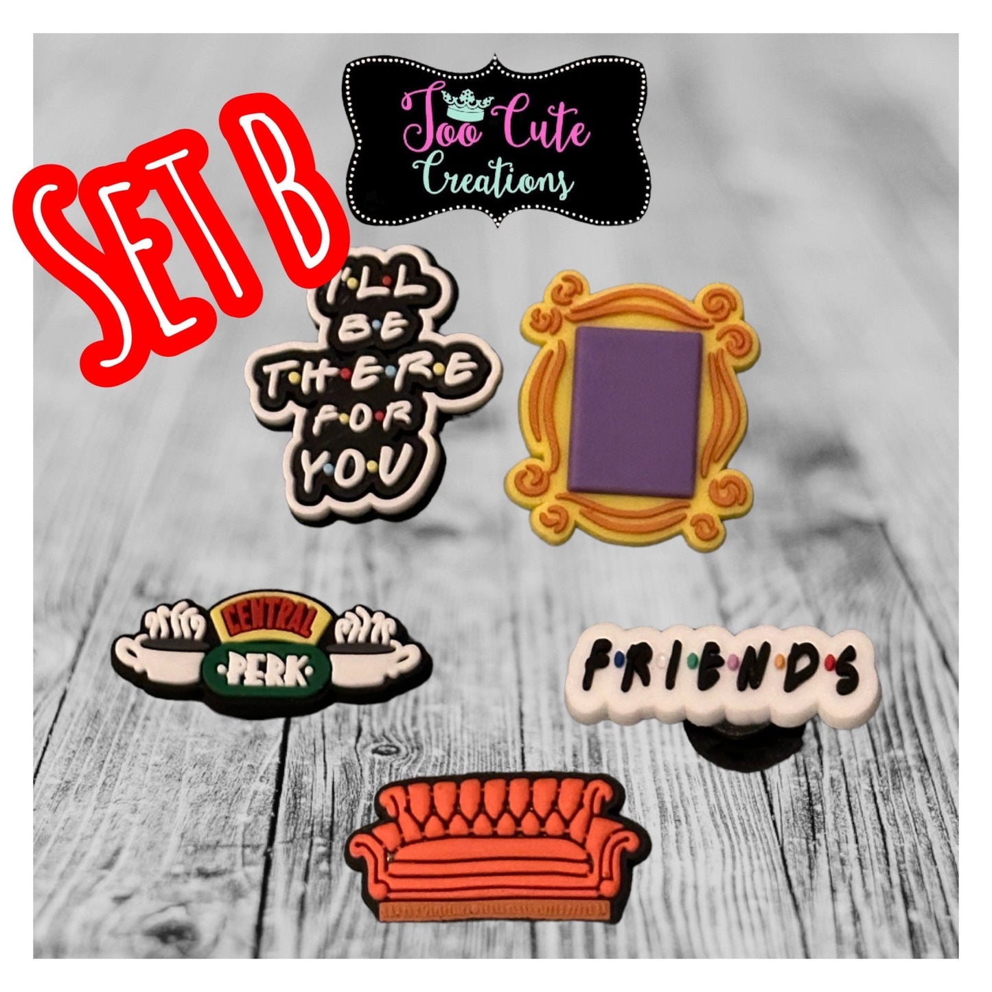 FRIENDS Croc Shoe Charms,TV Series Charms, Lit Croc charm Set