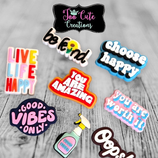 Good Vibes, You Are Amazing, Choose Happy, Be Kind, Croc Charm | PVC Charm | Shoe Clip | Charm | Accessory
