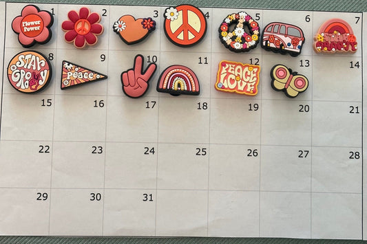 70’s, Groovy, Hippy Theme Croc Shoe Charms, Charm Acces