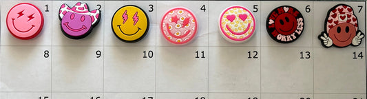 Pink Smiley Face with Lightening Eye, Love More Worry Less, Peace Happy FaceShoe Charm, kids Happy Croc Charm Accessories