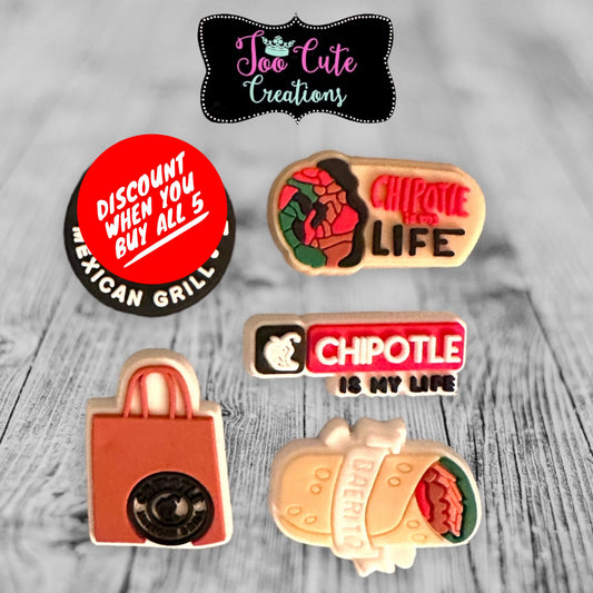 Burrito Croc Charm Set, Burrito, Mexican Food Charms, Fast Food Charm Accessories, Teen Charms