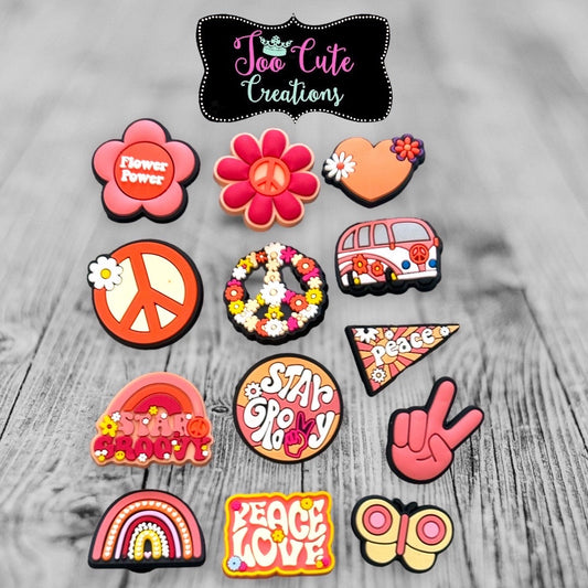 70’s, Groovy, Hippy Theme Croc Shoe Charms, Charm Acces