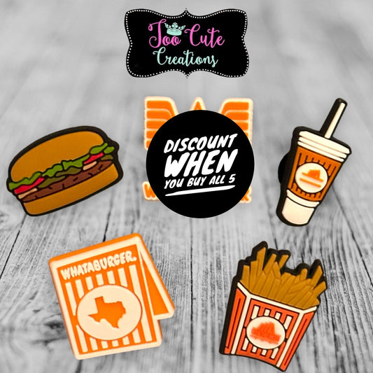 Burger Shoe Charm, Cheeseburger and Fries, Texas Burger Croc Charm Accessories, Shoe Charm Set, Texas Favorites