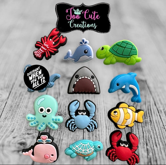 Ocean Animals, Sea Creatures, Sharks, Turtles, Crabs, Lobster, Whale Croc Charm, Kids Shoe Accessories Charms
